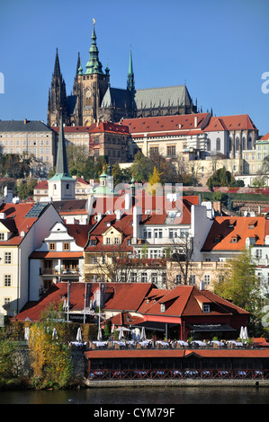 Prague, Czech Republic. Castle district and St Vitus Cathedral seen from River Vltava Stock Photo