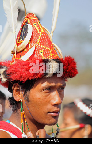 Nocte warrior tribe, man with traditional Wear at Namdapha Eco Cultural Festival; Miao; Arunachal Pradesh; India Stock Photo