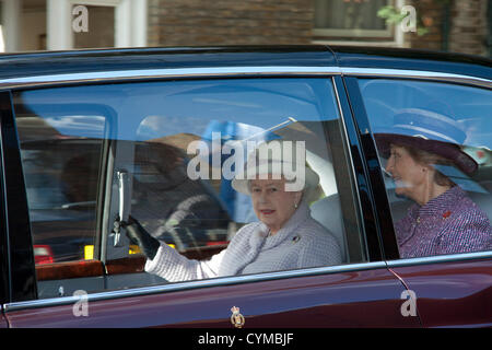 7th November 2012. London UK. Her Majesty The Queen visits the  Royal British Legion Poppy Factory to mark the 90th aniversary of the British Legion. Stock Photo