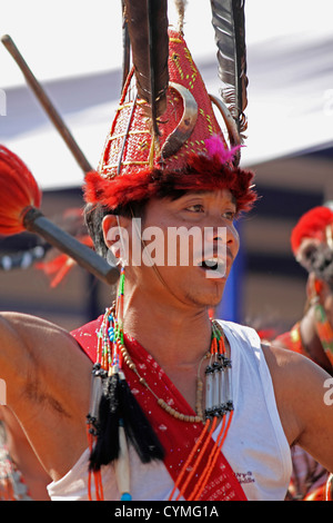 Nocte warrior tribe, man with traditional Wear at Namdapha Eco Cultural Festival; Miao; Arunachal Pradesh; India Stock Photo