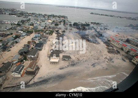 Aerial views of the damage caused by Hurricane Sandy to the New Jersey coast taken during a search and rescue mission by 1-150 Assault Helicopter Battalion, New Jersey Army National Guard, Oct. 30, 2012. (U.S. Air Force photo by Master Sgt. Mark C. Olsen/Released) Stock Photo