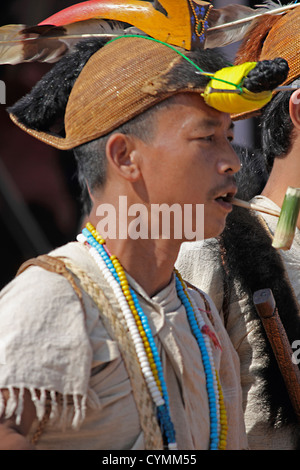 Nyishi tribe, man with traditional hair knot and a Dao in hand at Namdapha Eco Cultural Festival; Miao; Arunachal Pradesh; India Stock Photo