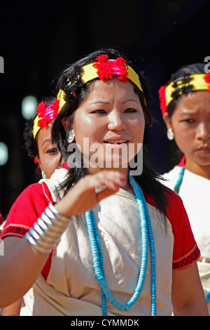 Nyishi tribes, women performing dance at Namdapha Eco Cultural Festival, Miao, Arunachal Pradesh, India Stock Photo