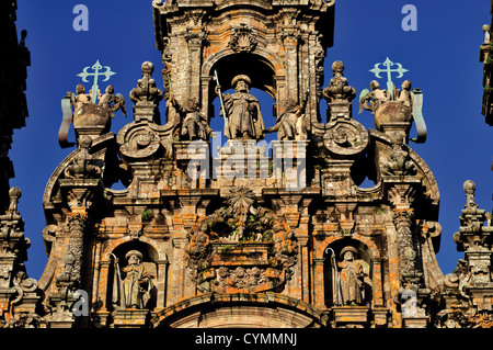 Spain, St. James Way: Detail of the front facade of Santiago de Compostela´s Cathedral Stock Photo