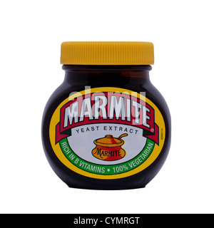 A tub of Marmite on a white background Stock Photo