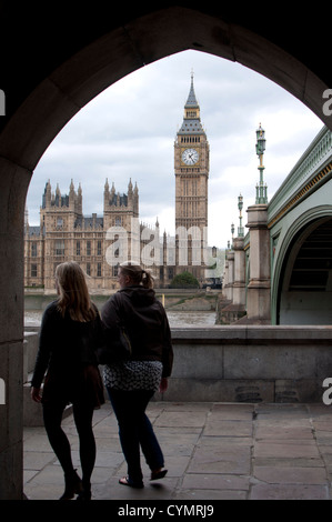 People walking opposite Big Ben, London, UK Stock Photo