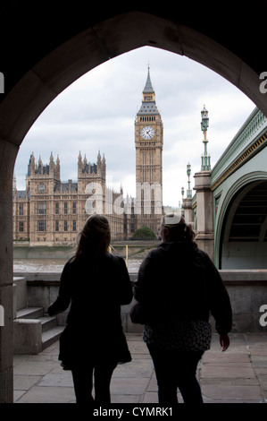 People walking opposite Big Ben, London, UK Stock Photo