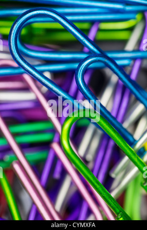 Closeup marco of multi colored paper clips Stock Photo
