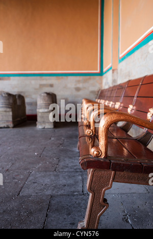 Hand crafted bench in temple of forbidden city of China Stock Photo