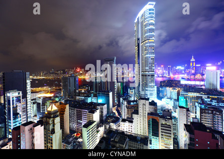 Hong Kong with crowded buildings at night Stock Photo - Alamy