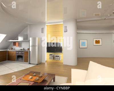 modern interior design (computer generated image 3D) Stock Photo
