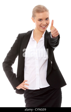 Young business woman showing OK sign Stock Photo