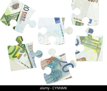Debt. White puzzle pieces on an red background Stock Photo - Alamy