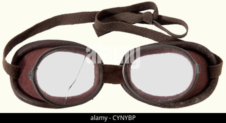military, Germany, air force, equipment, goggles for pilots, lether covered frame, feathered adjusted glasses, textile side protection and rubber band, circa 1940, historic, historical, no-people, Wehrmacht, Luftwaffe, Second World War, WWII, aerial warfare, 20th century, 1930s, 1930s, 20th century, troop, troops, armed forces, military, militaria, army, wing, group, air force, air forces, object, objects, stills, clipping, clippings, cut out, cut-out, cut-outs, Additional-Rights-Clearences-Not Available Stock Photo