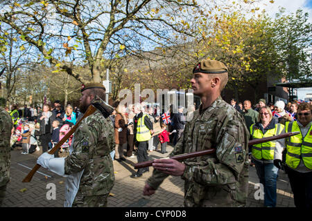 The 1st Battalion of Royal Anglian Regiment marched through Basildon Town Centre They have been given Freedom of the Borough. Stock Photo