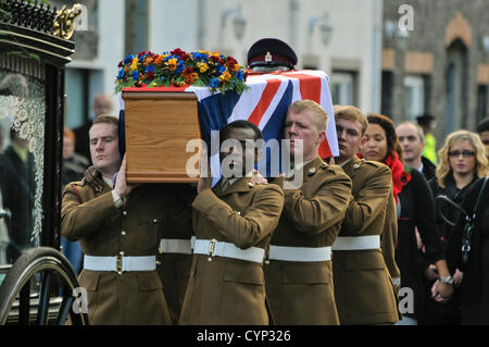 8th November 2012, Comber, Northern Ireland.  Over 1000 mourners attended the funeral of Corporal Channing Day (25) of 3 Medical Regiment, who was fatally injured in a gun battle while serving in Afghanistan.She was the third British woman to have died while serving in Afghanistan since 2001. Stock Photo