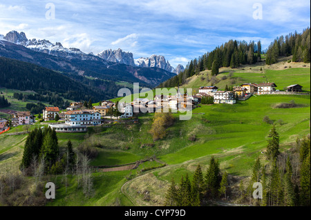 Italy, Dolomites, Trentino Alto Adige, the Moena village and in the background tha Catinaccio mountain Stock Photo