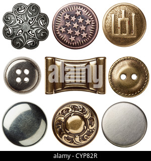 Vintage metal sewing buttons, isolated Stock Photo