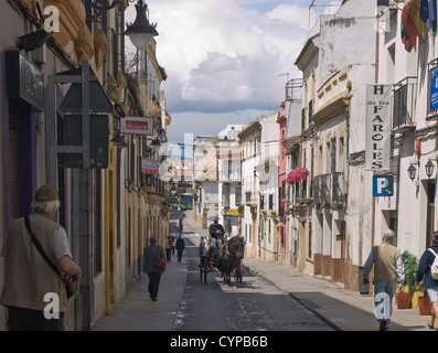 Street scene in Cordoba Spain with old houses and horse and carriage Stock Photo