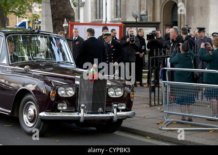 8th November 2012. Westminster London, UK. HRH Prince Phillip The Duke of Edinburgh leaves  Westminster Abbey after attending a service to open the Field of Remembrance to honour Britain's war dead. Stock Photo