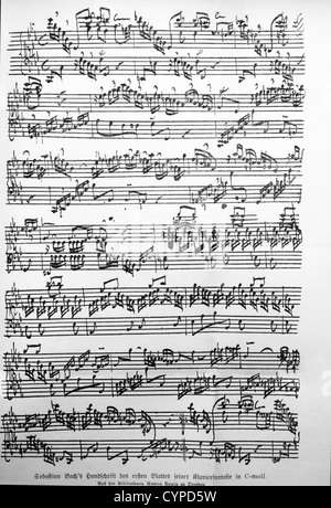 Hand Written Music from Johann Sebastian Bach, Fantasy for Piano in C Major Stock Photo