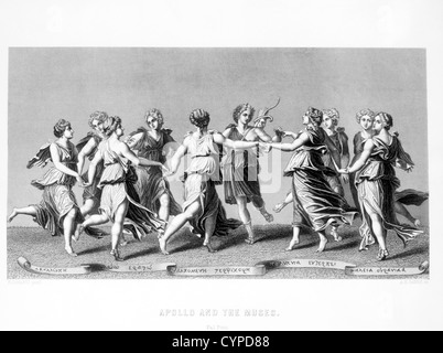 Apollo and the Muses, Engraving, 1882 Stock Photo