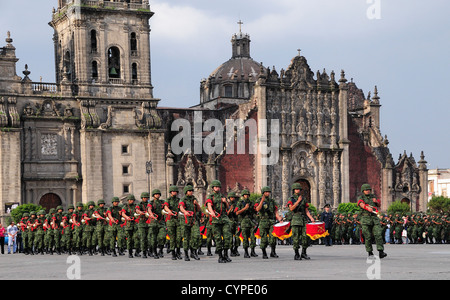 Soldiers and military police performing the daily Flag Lowering Ceremony in the Zocalo American  Hispanic Latin America Latino Stock Photo