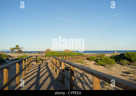 Walkway through dunes at Carabassi beach, Costa Blanca, Spain Stock Photo