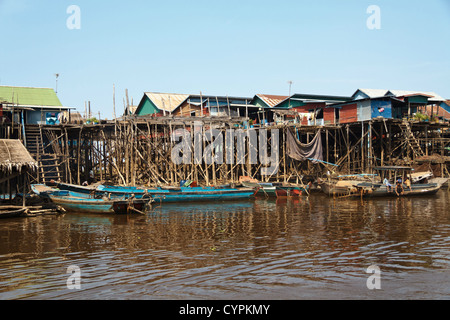 Typical stilted wooden House in the Stilt Village Kampong Kleang near Siem Reap, Cambodia Stock Photo