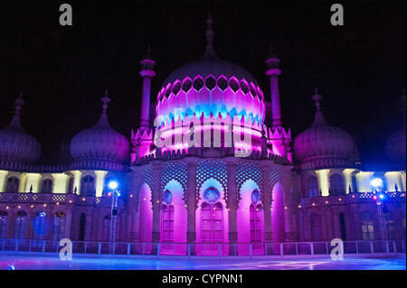 Brighton, UK. 8th Nov, 2012. Winter palace - the Royal Pavilion transformed with the addition of an Ice Rink, Brighton November 8th 2012 phot Credit: Julia Claxton/Alamy Live News Stock Photo