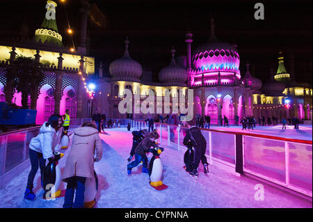 Brighton, UK. 8th Nov, 2012. Skaters of all ages enjoy the fun as the Royal Pavilion is transformed with the addition of an Ice Rink for the winter, Brighton November 8th 2012 phot Credit: Julia Claxton/Alamy Live News Stock Photo