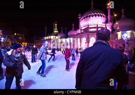 Brighton, UK. 8th Nov, 2012. Skaters of all ages enjoy the fun as the Royal Pavilion is transformed with the addition of an Ice Rink for the winter, Brighton November 8th 2012 phot Credit: Julia Claxton/Alamy Live News Stock Photo