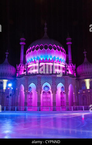 Brighton, UK. 8th Nov, 2012. Winter palace - the Royal Pavilion transformed with the addition of an Ice Rink, Brighton November 8th 2012 phot Credit: Julia Claxton/Alamy Live News Stock Photo