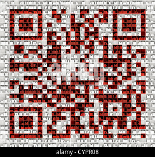 QR code in matrix of bookshelfs (illustrated concept) Stock Photo
