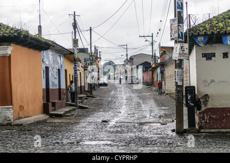 ANTIGUA GUATEMALA, Guatemala — A residential street in Iglesia en San Pedro las Huertas near Antigua, Guatemala. Stock Photo