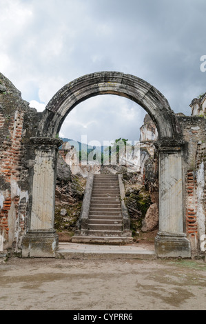 Arch at the ruins of the Iglesia y Convento de La Recolección in Antigua, Guatemala. The church was destroyed by the earthquake of 1773. Stock Photo