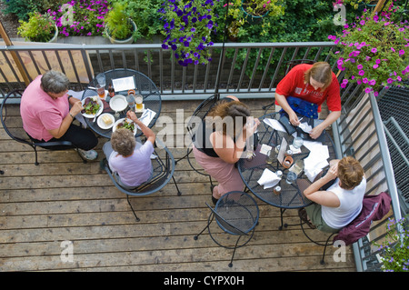 People dining at restaurant in the Riverwalk district area of city, Milwaukee, Wisconsin. Stock Photo