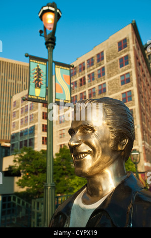 Bronze statue of the Fonz along the river at Riverwalk area of city, Milwaukee, Wisconsin. Stock Photo