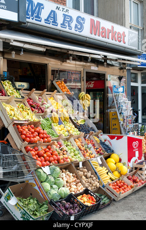 Fruit and veg for sale in Pristina, the capital of the Republic of Kosovo. Stock Photo