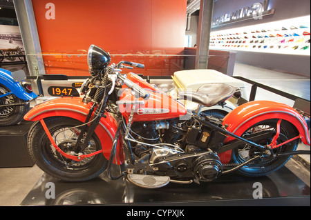 Harley Davidson 1947 EL OHV V-Twin motorcycle Harley Davidson Museum, Milwaukee, Wisconsin. Stock Photo
