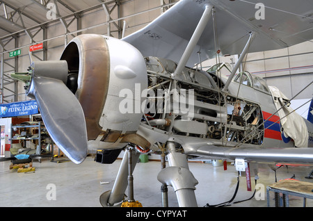 Gloster Gladiator Mk II undergoing maintenance at Duxford Stock Photo