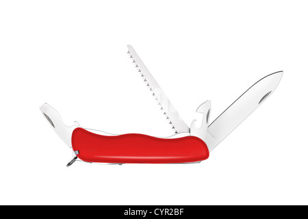 All Purpose Red Swiss Knife. Isolated on white background Stock Photo