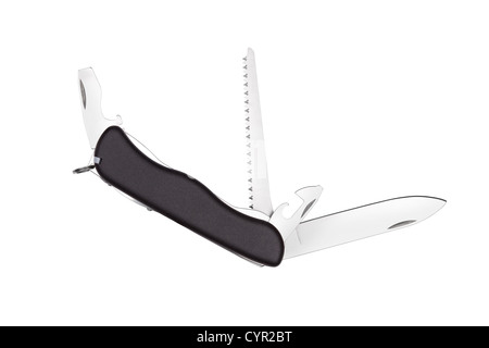 All Purpose Black Swiss Knife. Isolated on white background Stock Photo