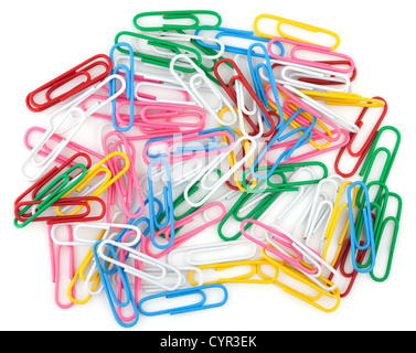 Colored paper clips. Isolated on white Stock Photo