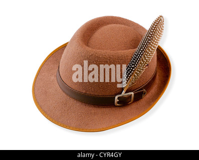 nice brown bowler hat with feather on it Stock Photo