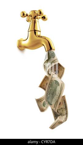 tap with money flowing against white background Stock Photo