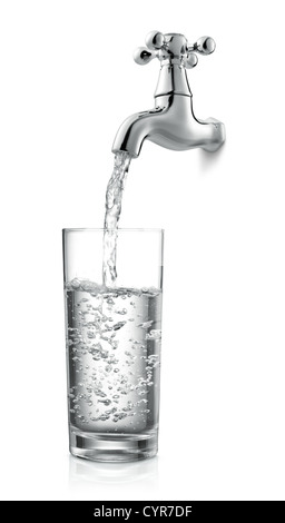 filling a glass of water from tap Stock Photo