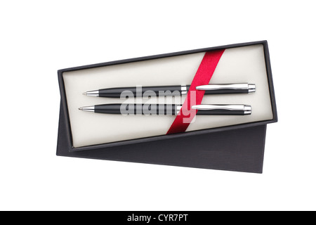 luxury pens in an exclusive box isolated on white Stock Photo