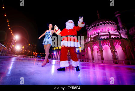 Figure skater Kirstie Newbrook at the launch of the Royal Pavilion Ice Rink in Brighton. The South East’s winter ice rink will be the UK’s first ever ‘green rink’, using a green energy tariff to freeze the ice and power up the attraction which opens to the publlic Saturday November 10th 2012. Stock Photo