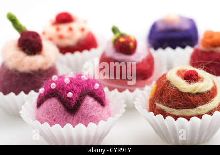 assortment of colorful felt pralines Stock Photo